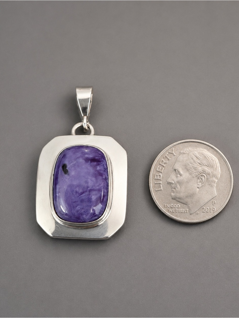 Estate Charoite Sterling Silver Pendant Signed 925 - Picture 4 of 4